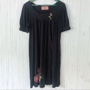 Johnny Was Black Floral Embroidered Dress Size Small
